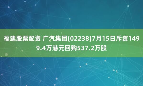 福建股票配资 广汽集团(02238)7月15日斥资1499.4万港元回购537.2万股